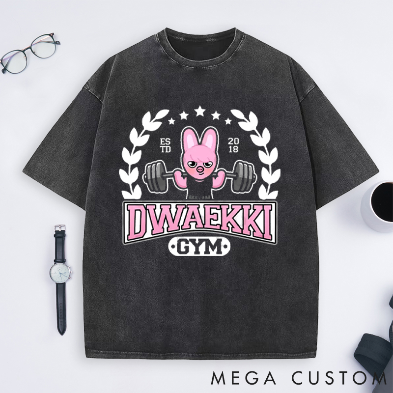 Personalized Rabbit Gym Washed T-Shirts with Cute Bunny Weightlifting for Fitness Enthusiasts Bodybuilders and Gym Lovers