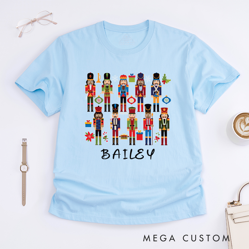 Personalized Cartoon Christmas T-Shirt Custom Name Holiday Gift Unisex Unique Festive Tee for Kids Adults Family Matching Present