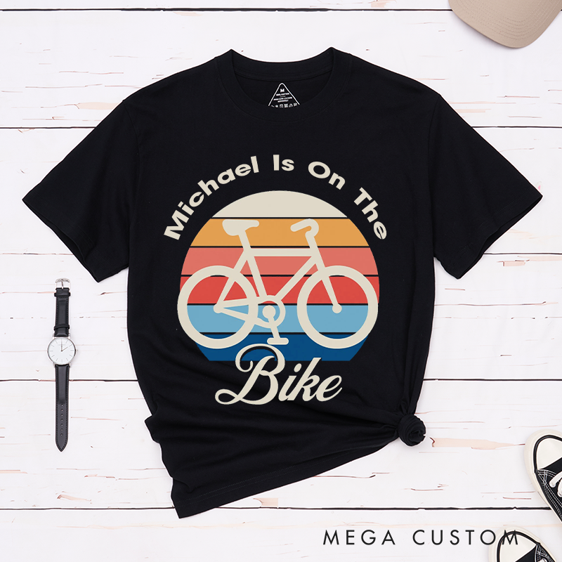 Personalized Bold Bicycle T-Shirt with a Retro Sunset Background for Outdoor Adventures Riding Cycling Biking Enthusiasts