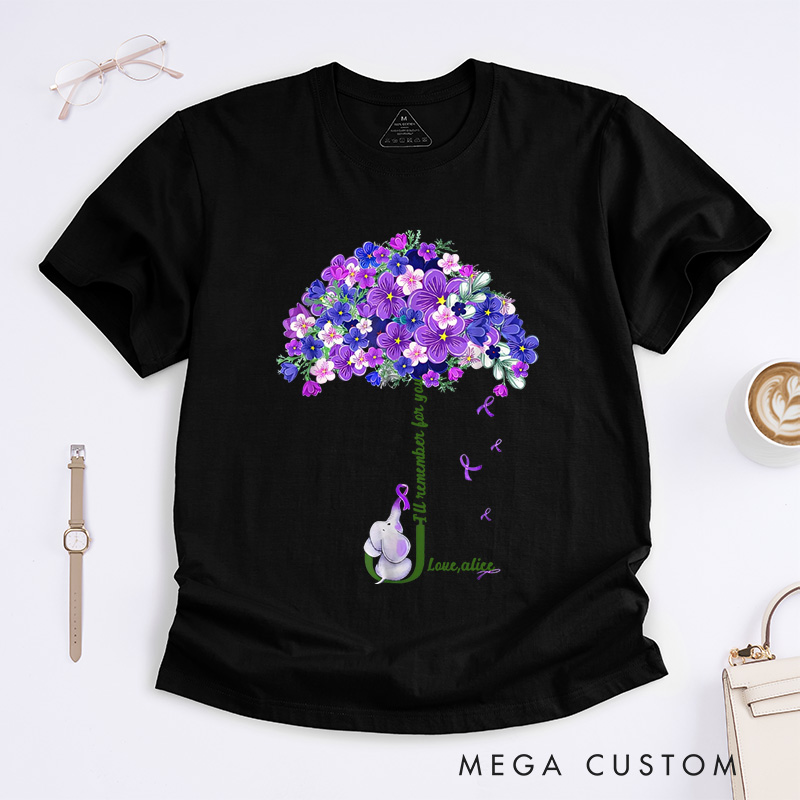 Personalized I’ll Remember for You Purple Elephant Alzheimer’s Awareness T-Shirt Awareness Month Gift