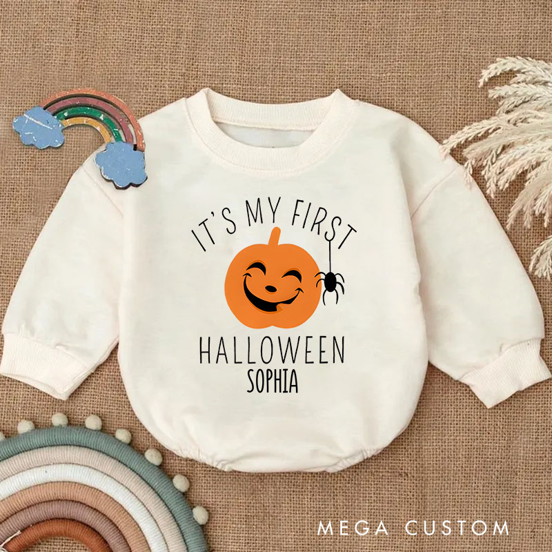 Personalized My First Halloween Happy Pumpkin Baby Bodysuit Gift for New Baby