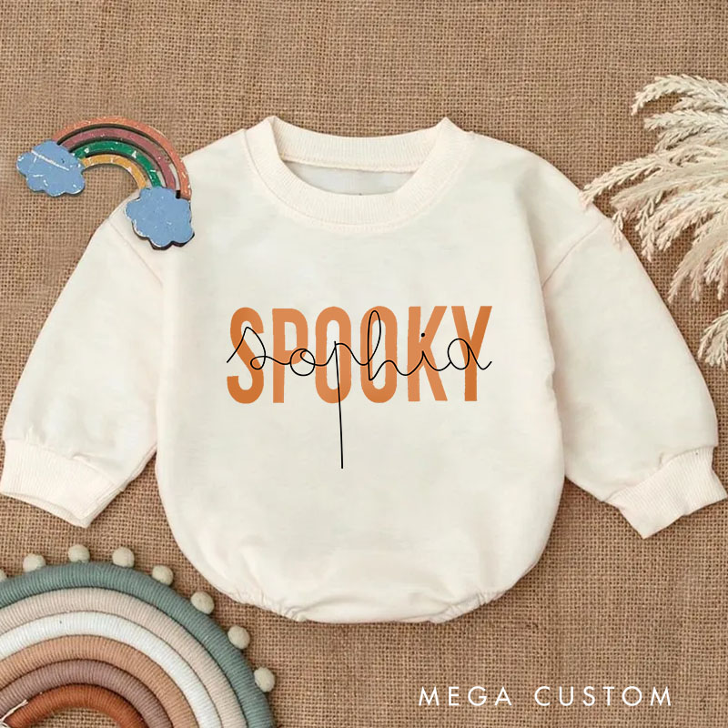 Personalized Retro Burnt Orange Spooky Season Halloween Fall Baby Bodysuit