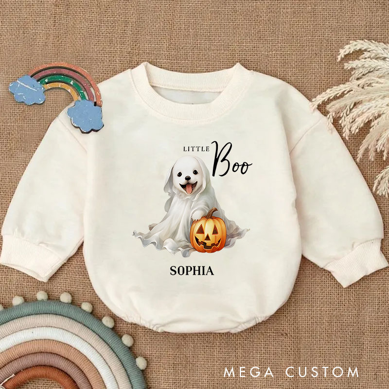 Personalized Little Boo Cute Halloween Ghost Puppy Baby Bodysuit