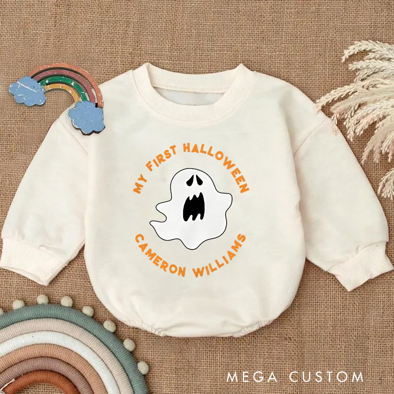 Personalized My First Halloween Baby Bodysuit with Ghost and Custom Name for Baby’s Special Day