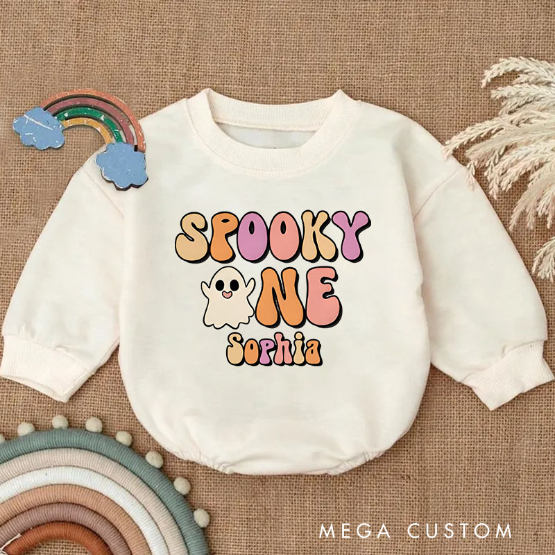 Personalized Spooky One Baby Bodysuit with Colorful Lettering and Ghost for First Halloween Fun