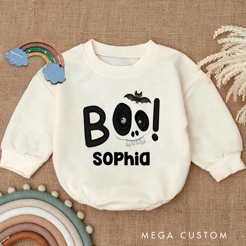 Personalized Boo Baby Bodysuit with Bold Text and Cute Bat Perfect for Spooky Celebrations