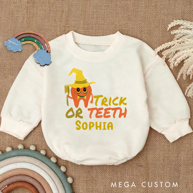Personalized Dental Halloween Trick or Teeth Baby Bodysuit