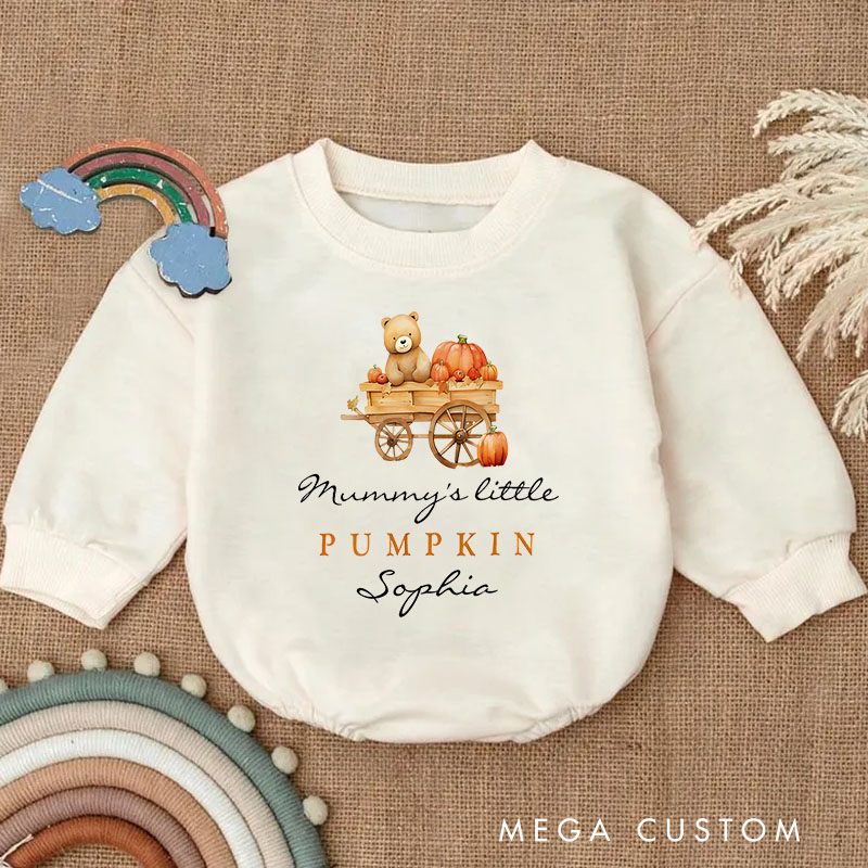 Personalized Mummy’s Little Pumpkin Baby Bodysuit Featuring Baby Carriage and Custom Name