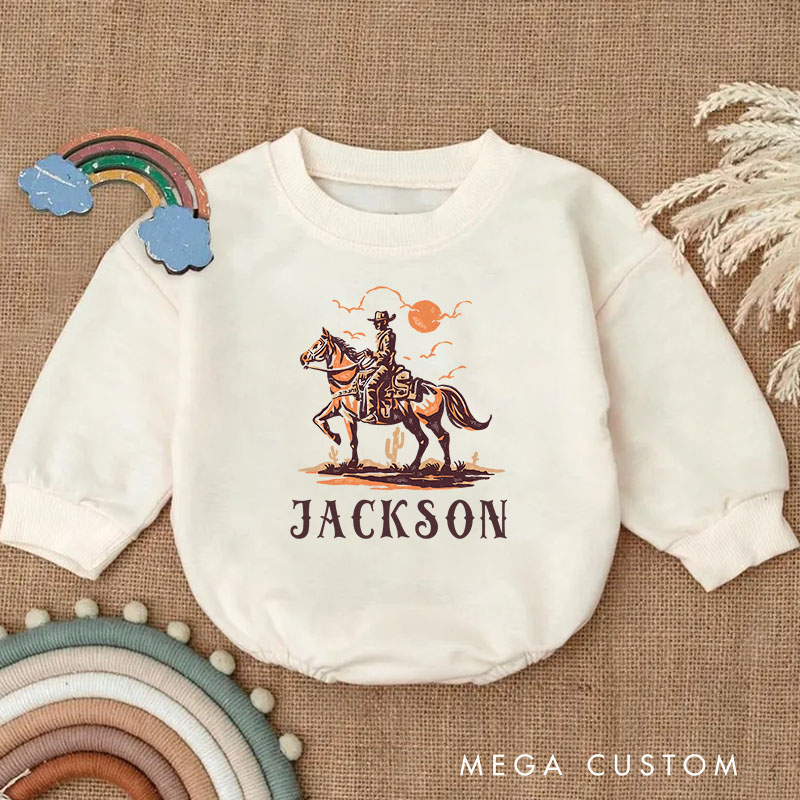 Personalized Cowboy Riding Horse Western Country Style Baby Bodysuit