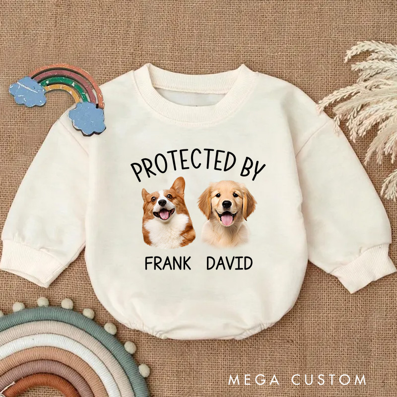 Personalized Protected By Photo Baby Onesie Gift for Baby Tee Cute Dog Gift