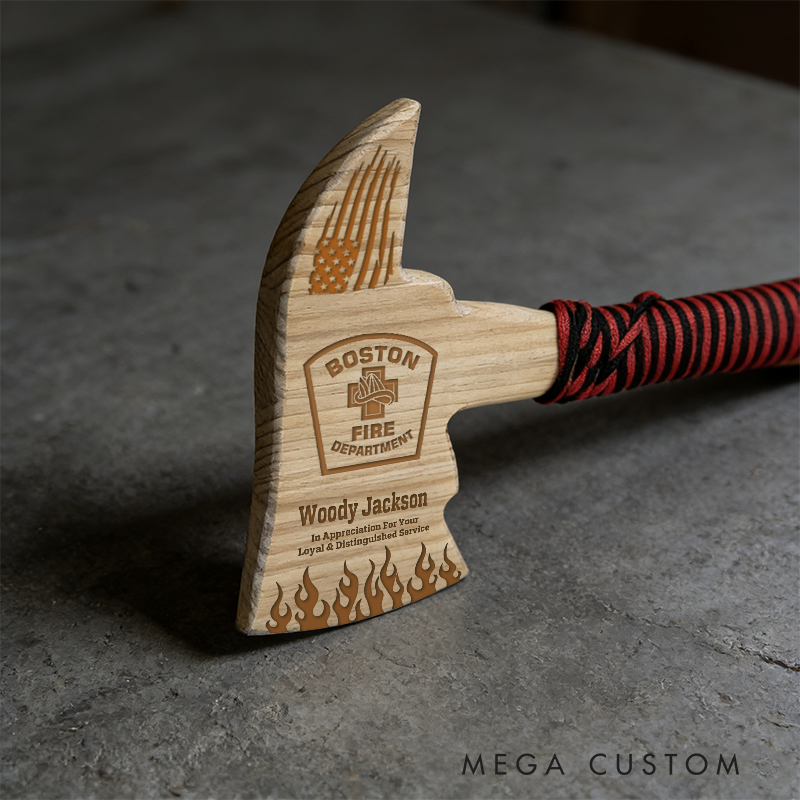 Personalized Firefighter Wooden Axe Custom Engraved Gift for Appreciation and Remembrance