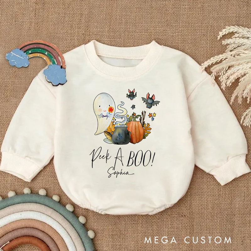 Personalized Peek a Boo Little Ghost Halloween Baby Bodysuit
