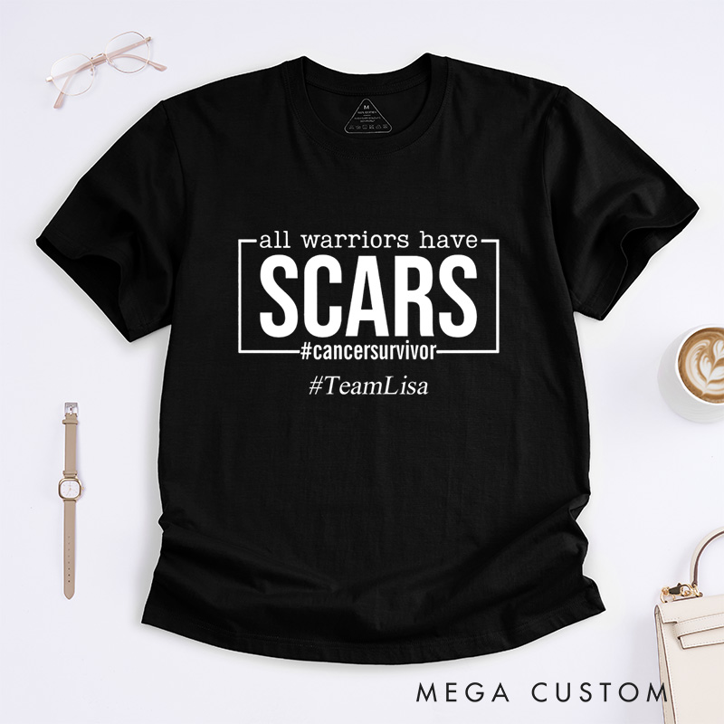 Personalized All Warriors Have Scars Breast Cancer Survivor Fighter Warrior T-Shirt