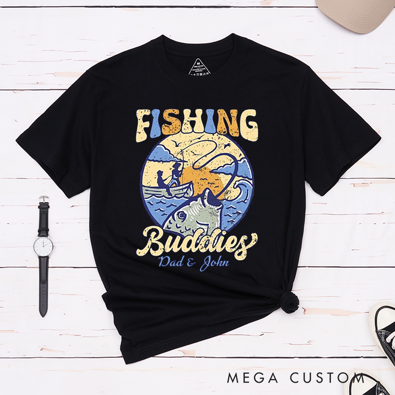 Personalized Fishing Buddies Vibrant Fishing Scene T-Shirt Fishing for Fisherman