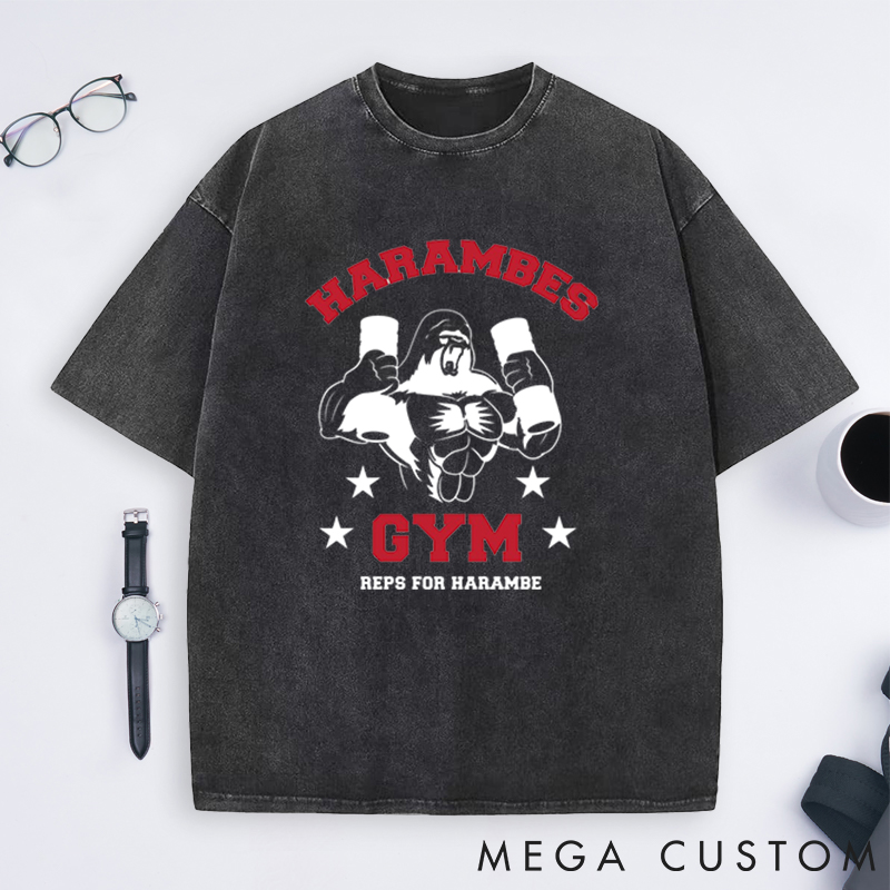 Personalized Gym Washed T-Shirts with Fierce Gorilla Lifting Design for Fitness Enthusiasts Bodybuilders and Gym Lovers