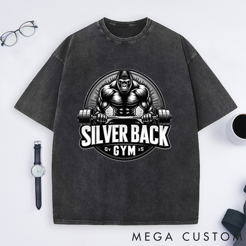 Personalized Retro Fitness Washed T-Shirts with Fierce Gorilla Lifting Barbell Design for Fitness Enthusiasts Bodybuilders and Gym Lovers