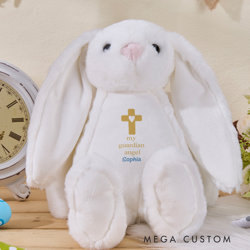 Personalized Child of Faith Stuffed Bunny Plush Toy with Name Birthday Baptism Gift Easter Christmas First Communion Gift for Kids