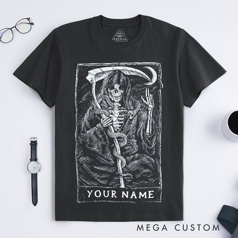 Personalized Tarot Lovers Classic T-Shirts Grim Reaper Skeleton Art Classic T-Shirts Unique Gothic Death Tarot Card Design Gift