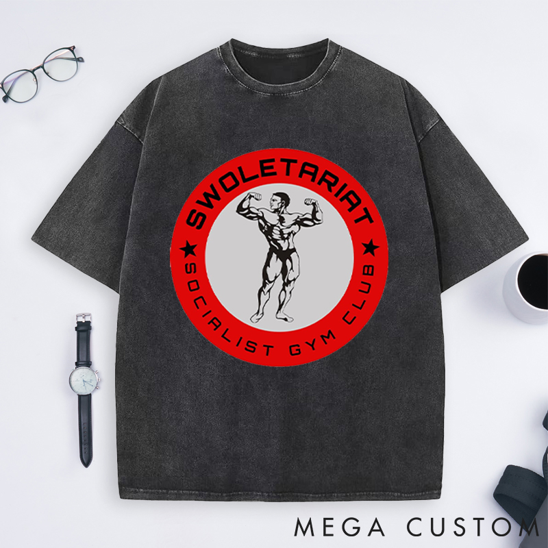 Personalized Gym Washed T-Shirts with Socialist Gym Club Bodybuilder Design for Fitness Enthusiasts Bodybuilders and Gym Lovers