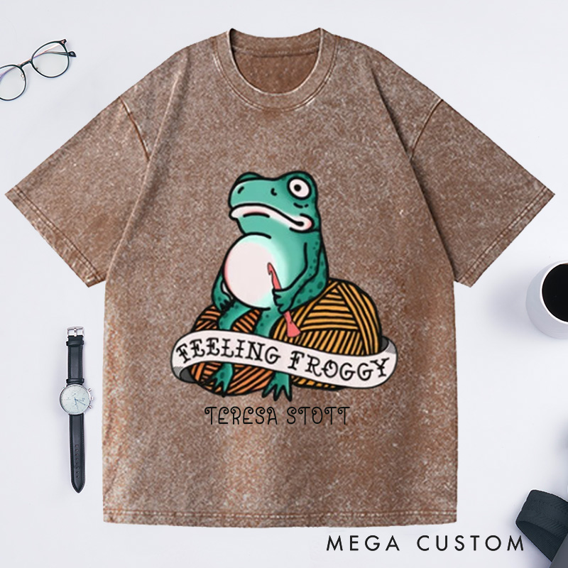 Personalized Feeling Froggy Crochet Bella Washed T-Shirts Short-sleeve unisex t-shirt Funny Gift for Crocheter Crochet Apparel