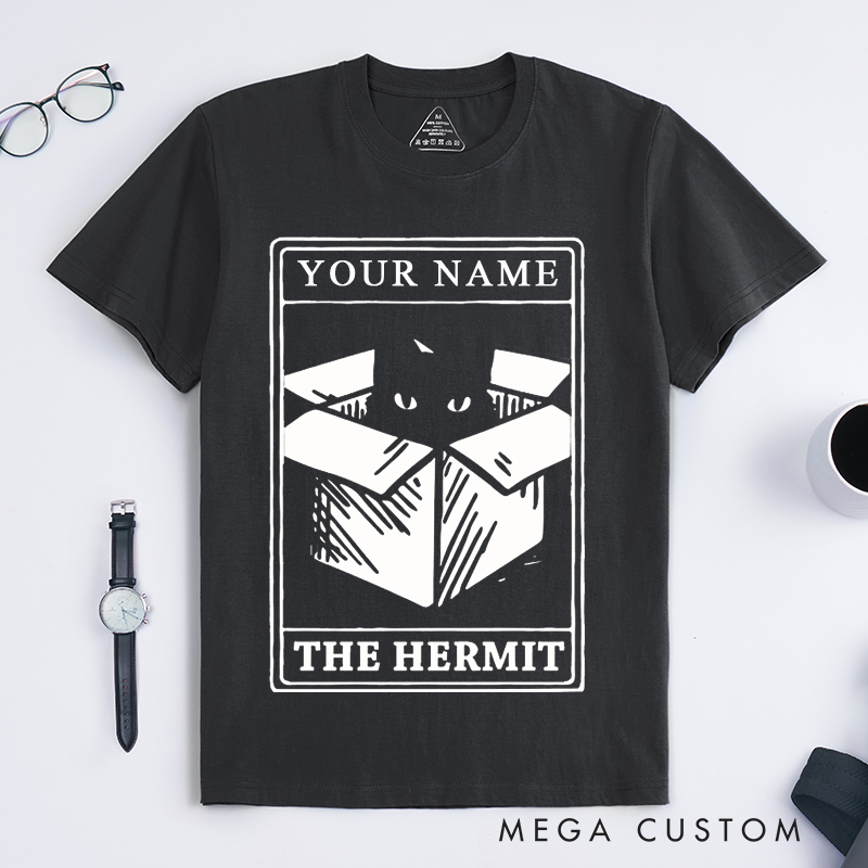Personalized Tarot Lovers Classic T-Shirts Cat Tarot Hermit Classic T Shirt Kitty in Box Gift for Cat Lovers Unique Mystical Birthday Present