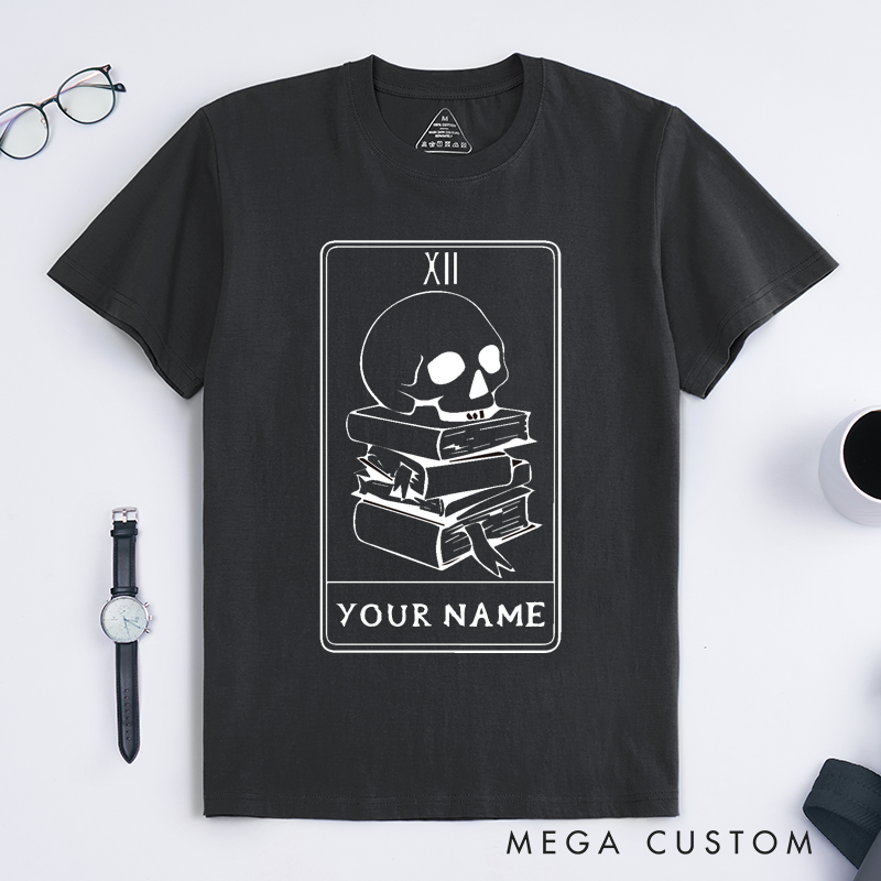 Personalized Tarot Lovers Classic T-Shirts Skull and Books Tarot Card Classic T-Shirts Gift for Book Lovers 