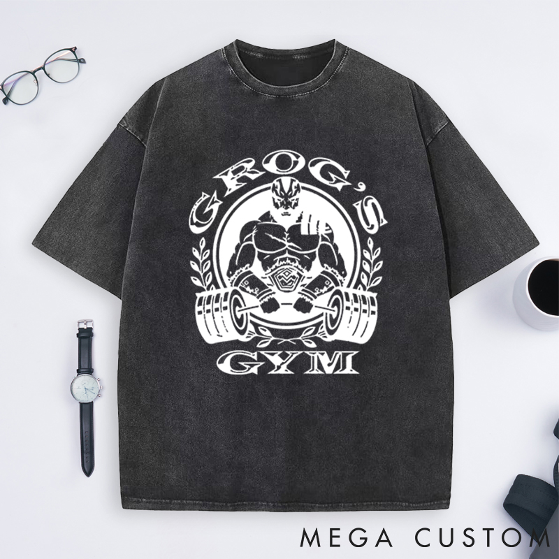 Personalized Gym Washed T-Shirts with Fierce Warrior Lifting Barbell Design for Fitness Enthusiasts Bodybuilders and Gym Lovers