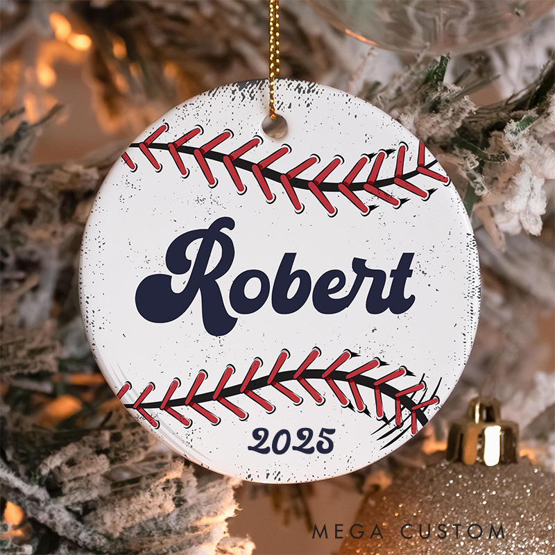 Personalized Baseball Christmas Ornament with Custom Name and Year  