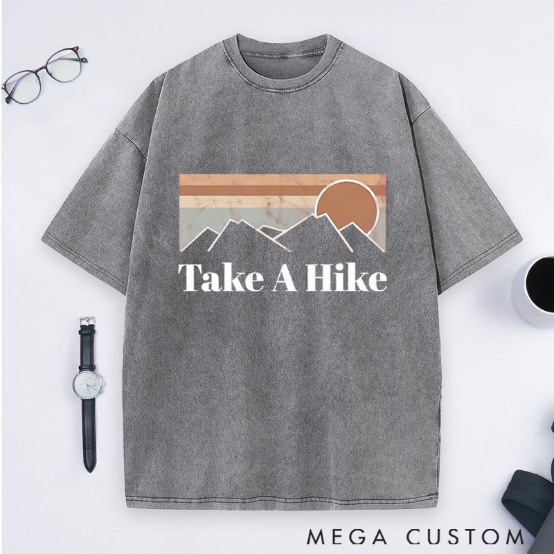 Personalized Take A Hike Washed T-Shirts Embrace The Call Of The Mountains Shirts Gift for Hiking Camping Adventure Lover