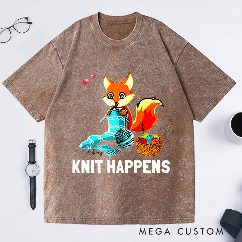 Personalized Knit Happens Washed T-Shirts Gifts for Knitting Lovers