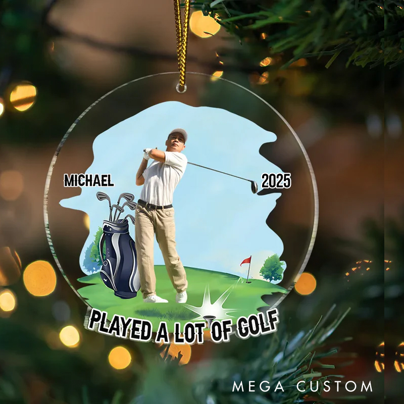 Personalized Golf Christmas Ornament with Custom Photo Name and Year Design