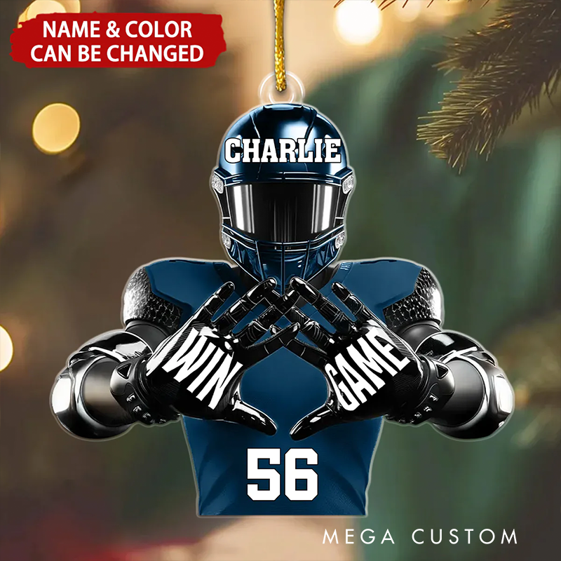 Personalized Football Christmas Ornament with Custom Name Number and Color Options