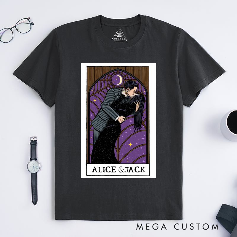 Personalized Tarot Lovers Classic T-Shirts Romantic Gift for Couples Unique Starry Night Art T-Shirts for Lovers