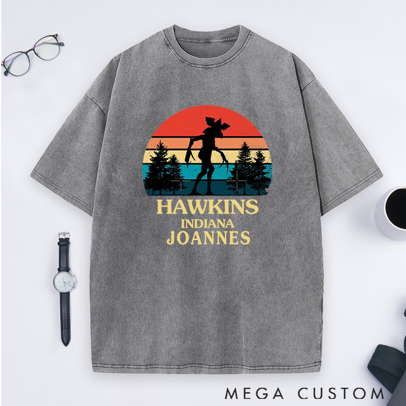 Personalized A Mysterious Encounter Washed T-Shirts Hawkins Indiana Shirts Gift for Hiking Camping Adventure Lover