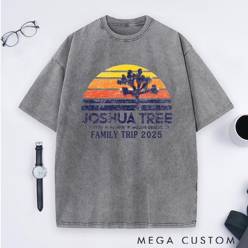 Personalized Joshua Tree Adventure Washed T-Shirts Gift for Hiking Camping Adventure Lover