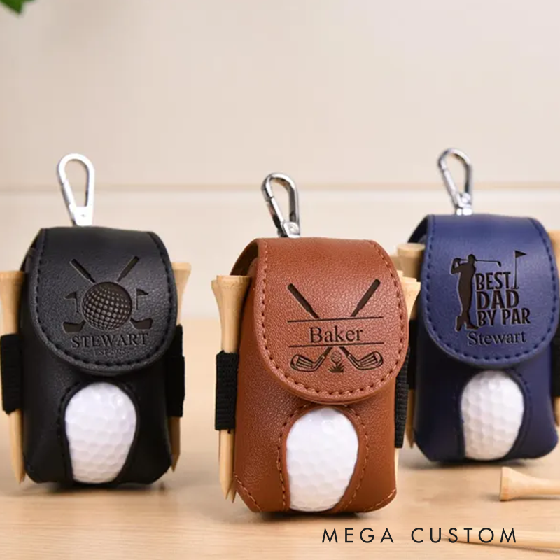 Personalized Leather Golf Ball Pouch with Custom Name Initials and Compact Design