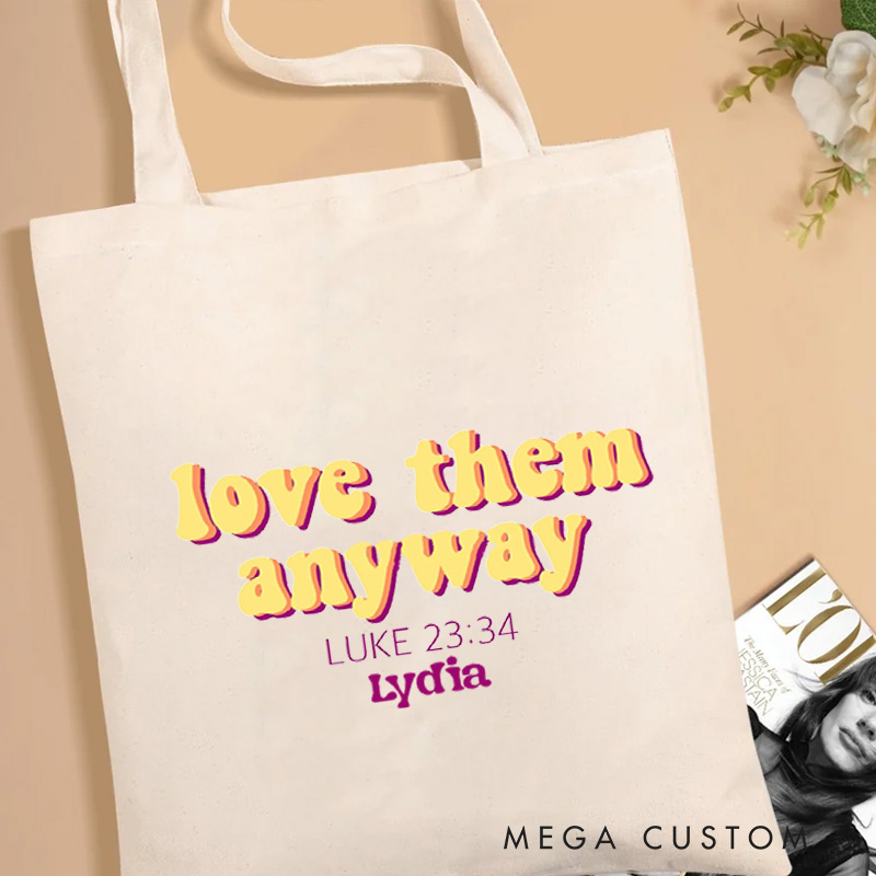 Personalized Luke 23:34 Canvas Tote Bag Bible Verse Tote Bag with Custom Name Birthday Gift Faith Gift for Women and Girls