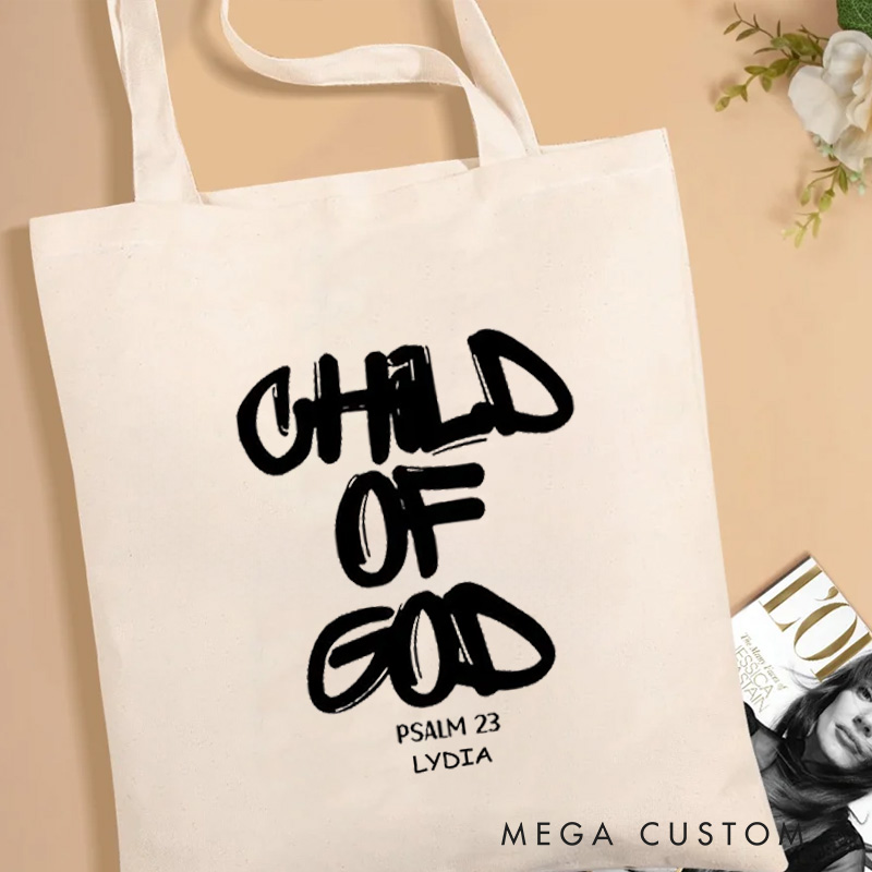 Personalized Child of God Canvas Tote Bag with Name Graffiti Style Bible Verse Tote Bag Religious Gift Birthday Gift for Christians