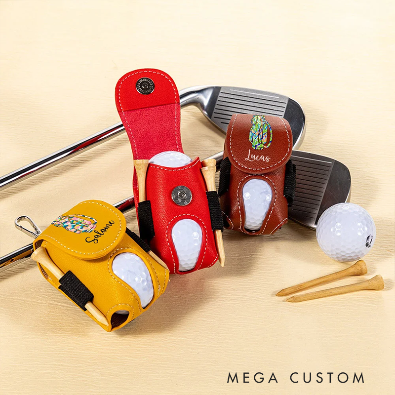 Personalized Leather Golf Ball Pouch with Custom Name Tee Holder and Compact Stylish Design