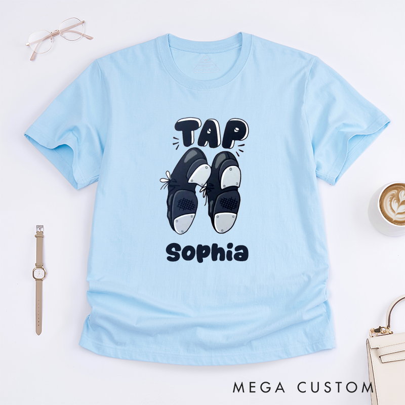 Personalized Tap Dance Shoes T-Shirt Custom Name Gift for Dancer Tap Dancing Lover Unique Dancewear for Kids and Adults Present