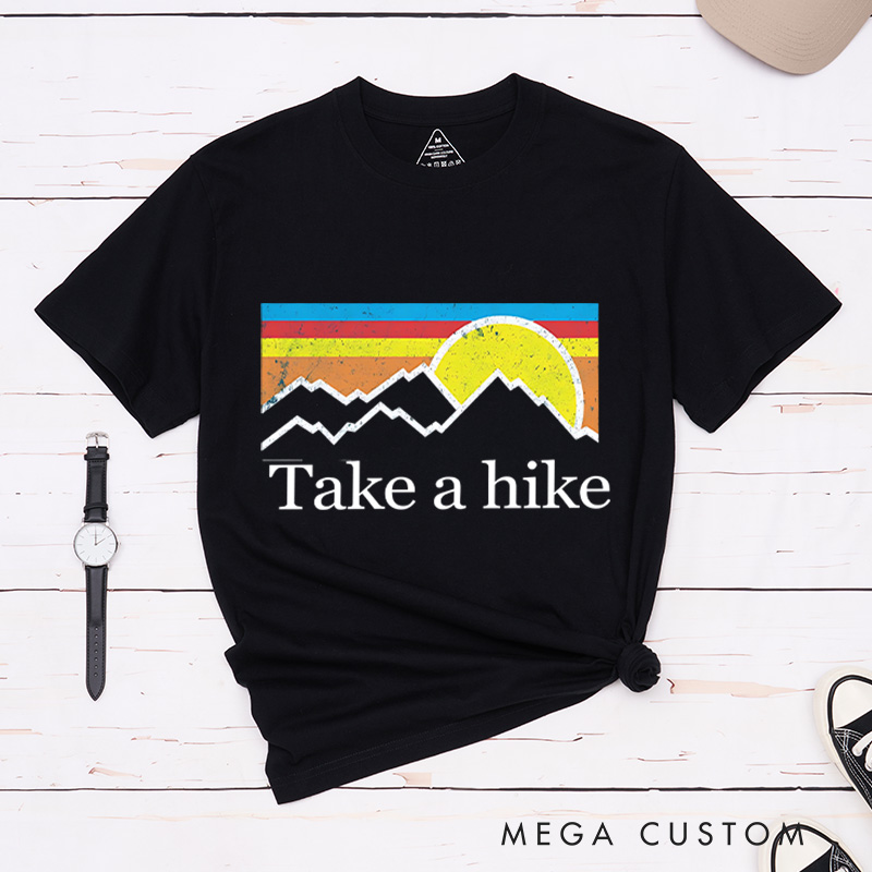 Personalized Take a Hike Adventur T-Shirt  Sunset Mountain Hiking Camping Nature Lover Shirt Gift for Travel Friend