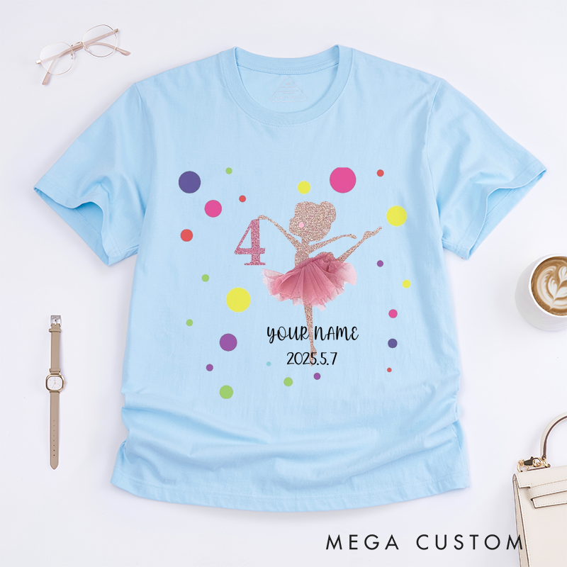 Personalized Ballet Dance T-Shirt Custom Name Pink Tutu Ballet Girl Gift for Birthday Outfit Present for Little Girls Unique Kids Tee