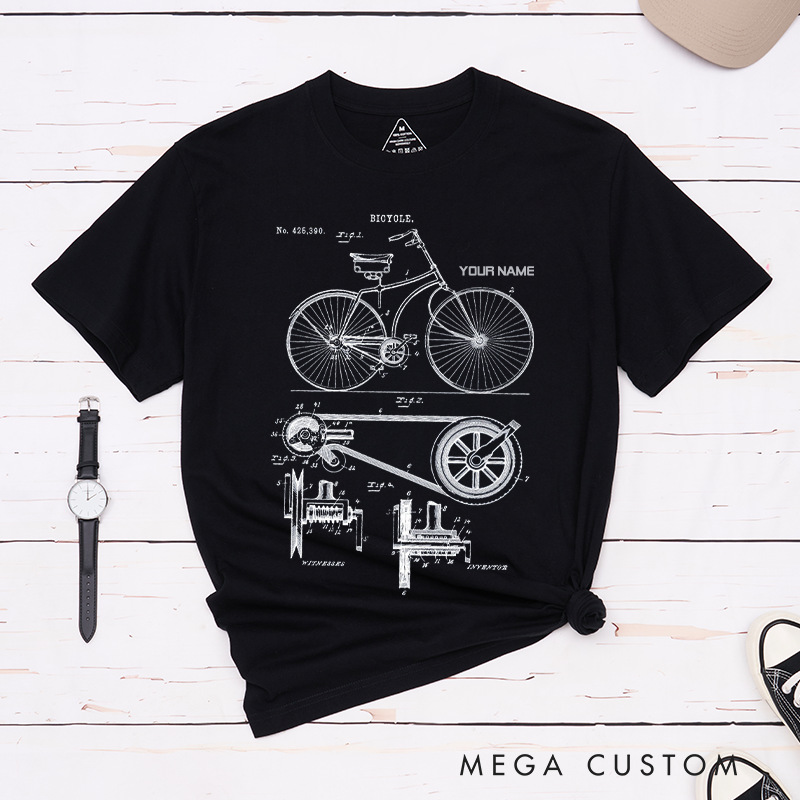 Personalized Bicycle Blueprint T-Shirt with for Mechanical Ingenuity Outdoor Adventures Riding Cycling Biking Enthusiasts