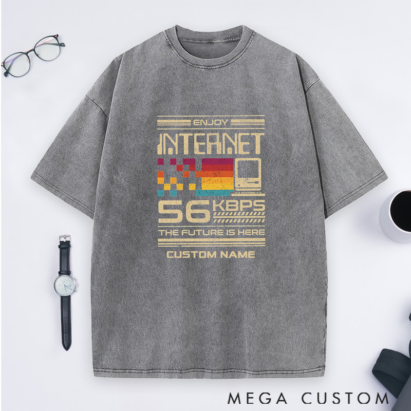 Personalized 56 Kbps Washed T-Shirts Programmer Computer Technology Lovers Shirts Gift Geek Nerd