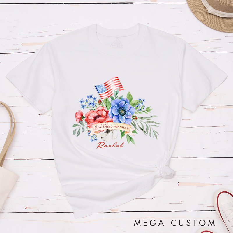 Personalized God Bless America T-Shirt with Custom Name Christians Gift Birthday Gift Christian Apparel Gift for Jesus Lover 