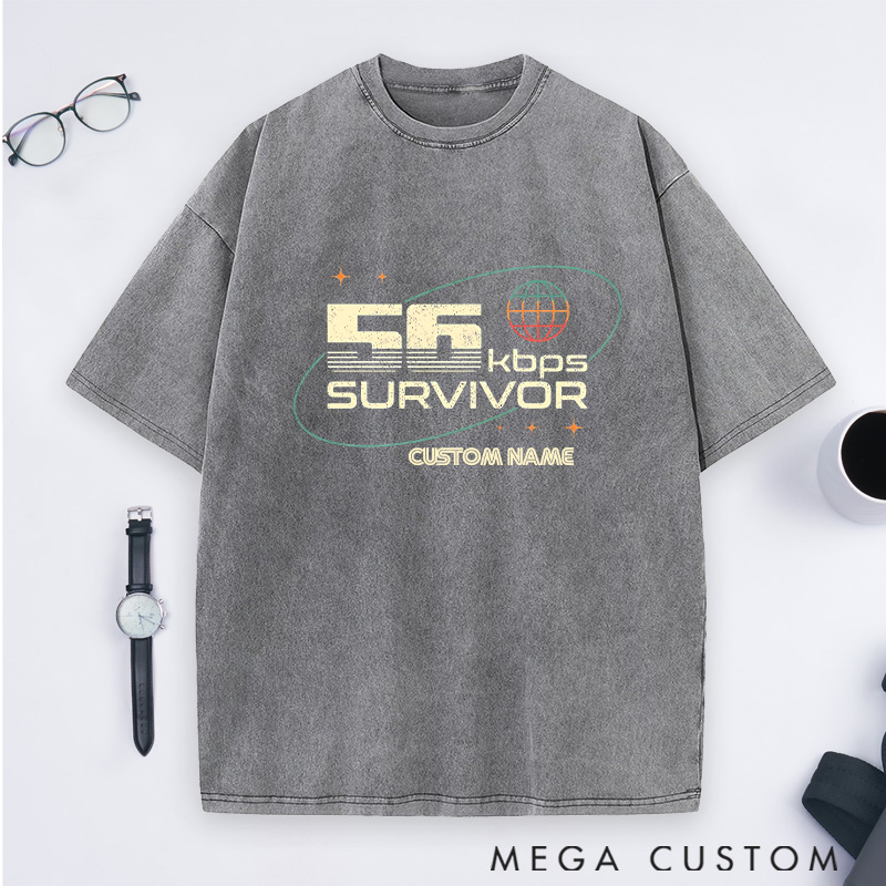 Personalized 56 kbps Survivor Washed T-Shirts Programmer Computer Technology Lovers Shirts Gift Geek Nerd 