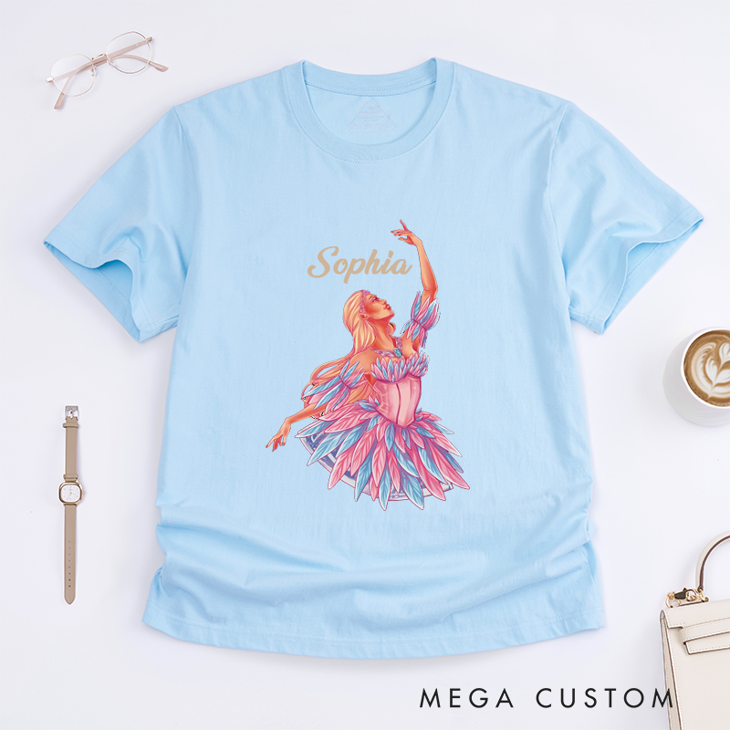 Personalized Ballerina T-Shirt Custom Name Gift for Women Unique Ballet Dancer Costume Birthday Present for Daughter Teen Girl Dance Lover