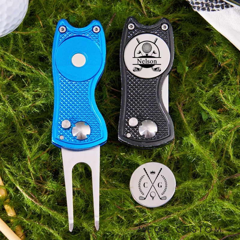 Personalized Golf Divot Repair Tool with Custom Initials Name and Durable Metal Design