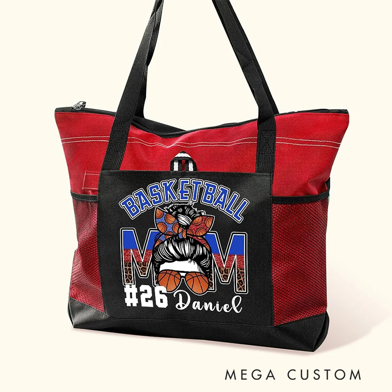 Personalized Basketball Mom Tote Bag with Custom Name and Number  
