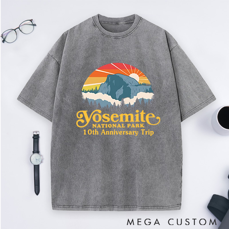 Personalized Yosemite National Park Washed T-Shirts Adventure Hiking Campig Travel Shirts Gift Outdoors Lover